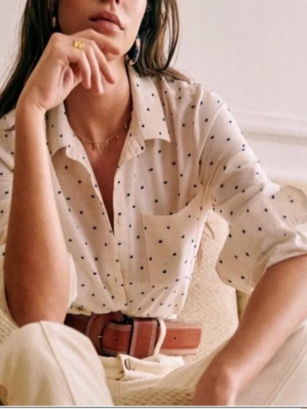Sezane Plumetis Tomboy Shirt Ecru Blue 32 or 0